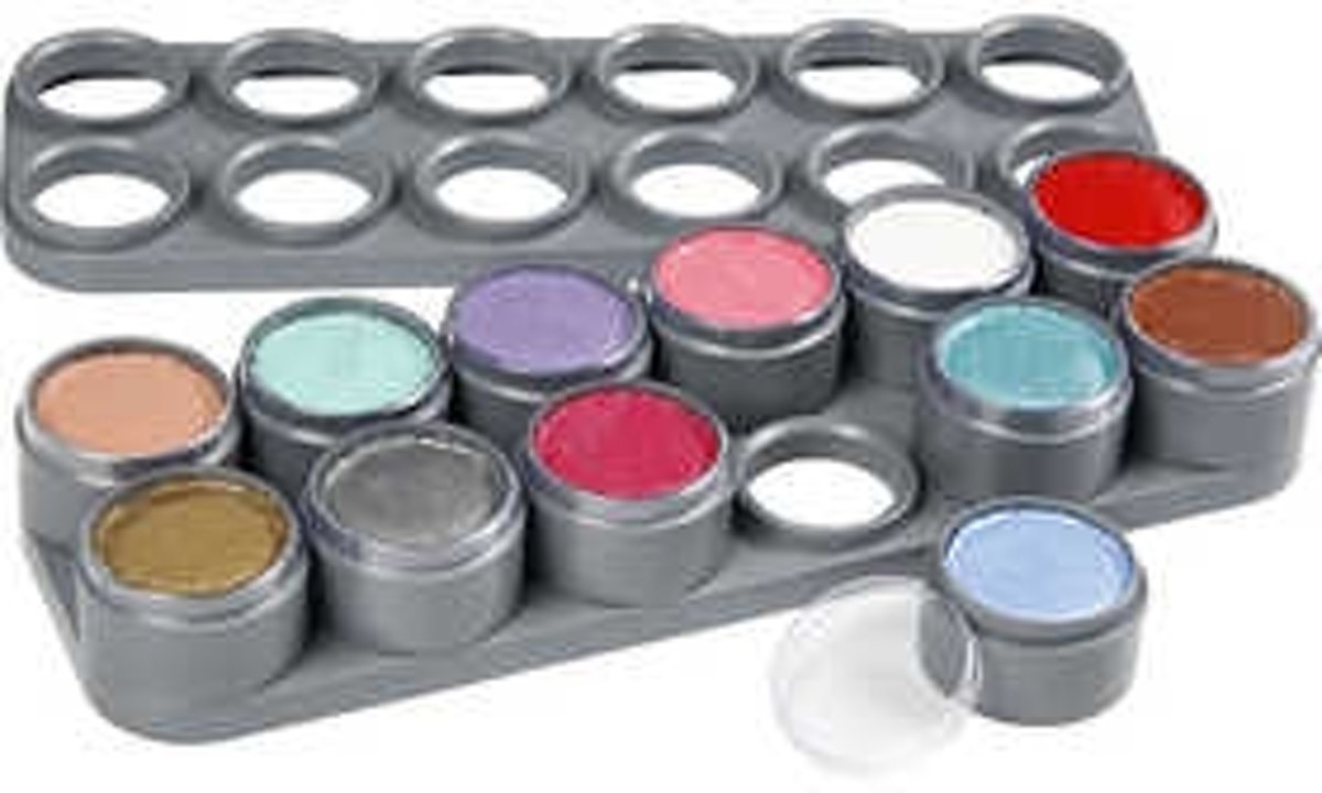 Schmink palletdoos op waterbasis, diverse kleuren, prinsessenkleuren, 12x15ml [HOB-77066]